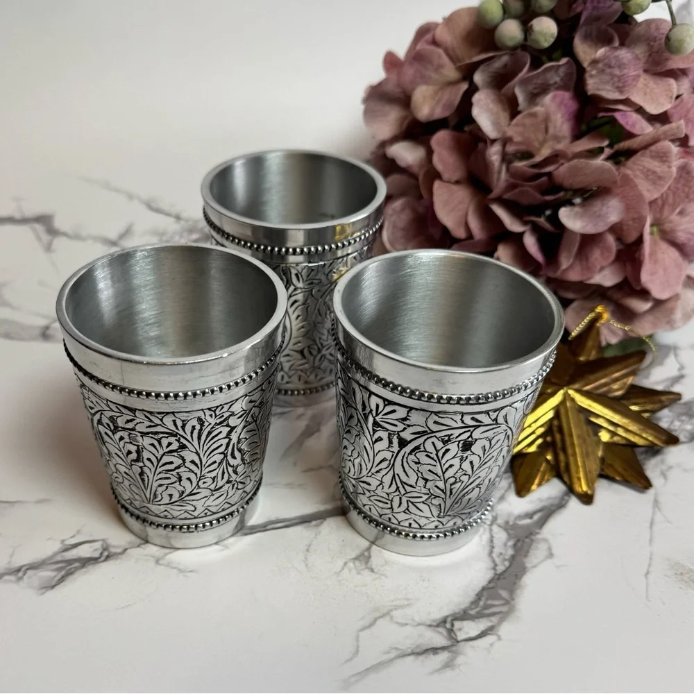 Pottery Barn Pewter Embossed Votive Candle Holders - vintage English cottage